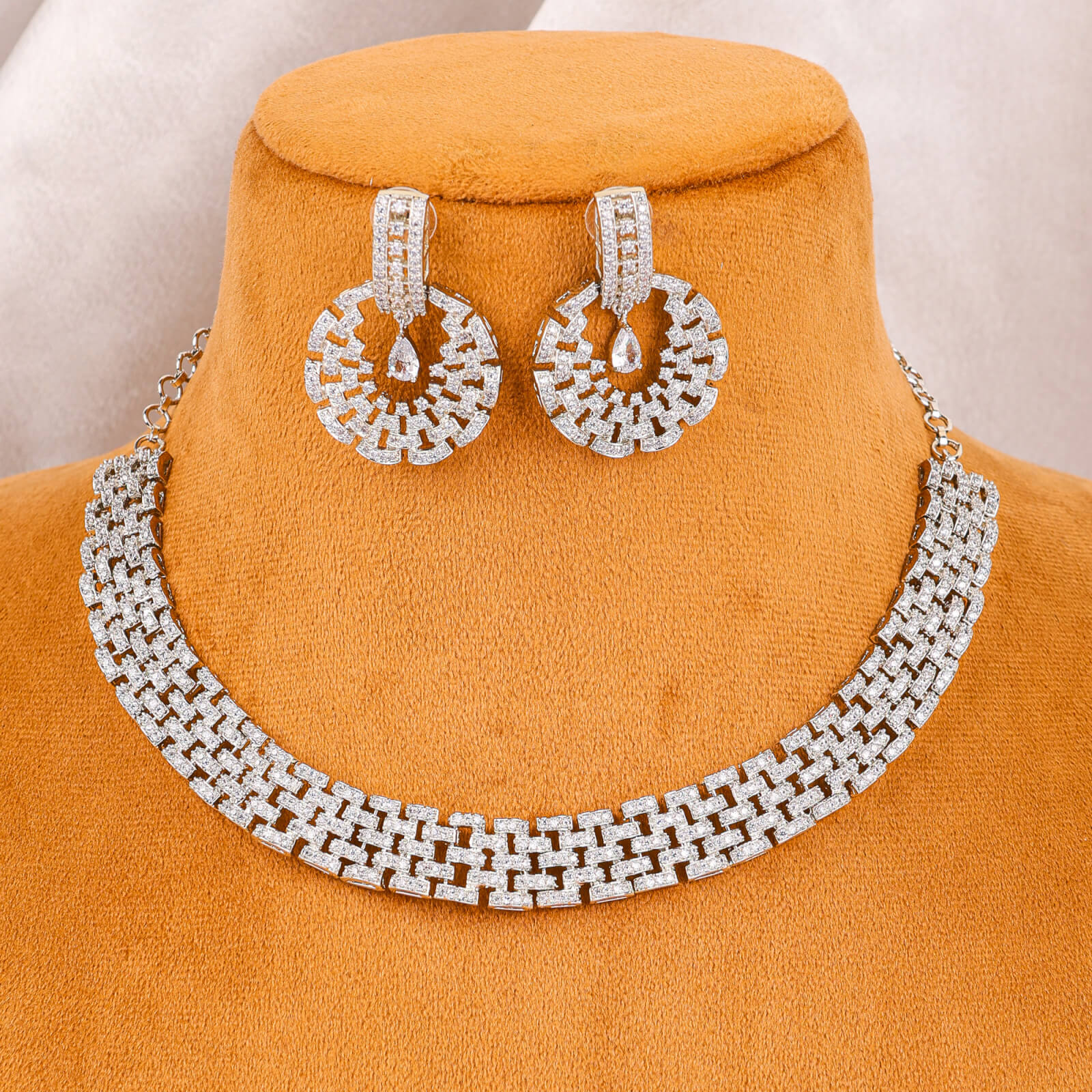 Dazzling cubic zirconia Rhodium plated necklace set
