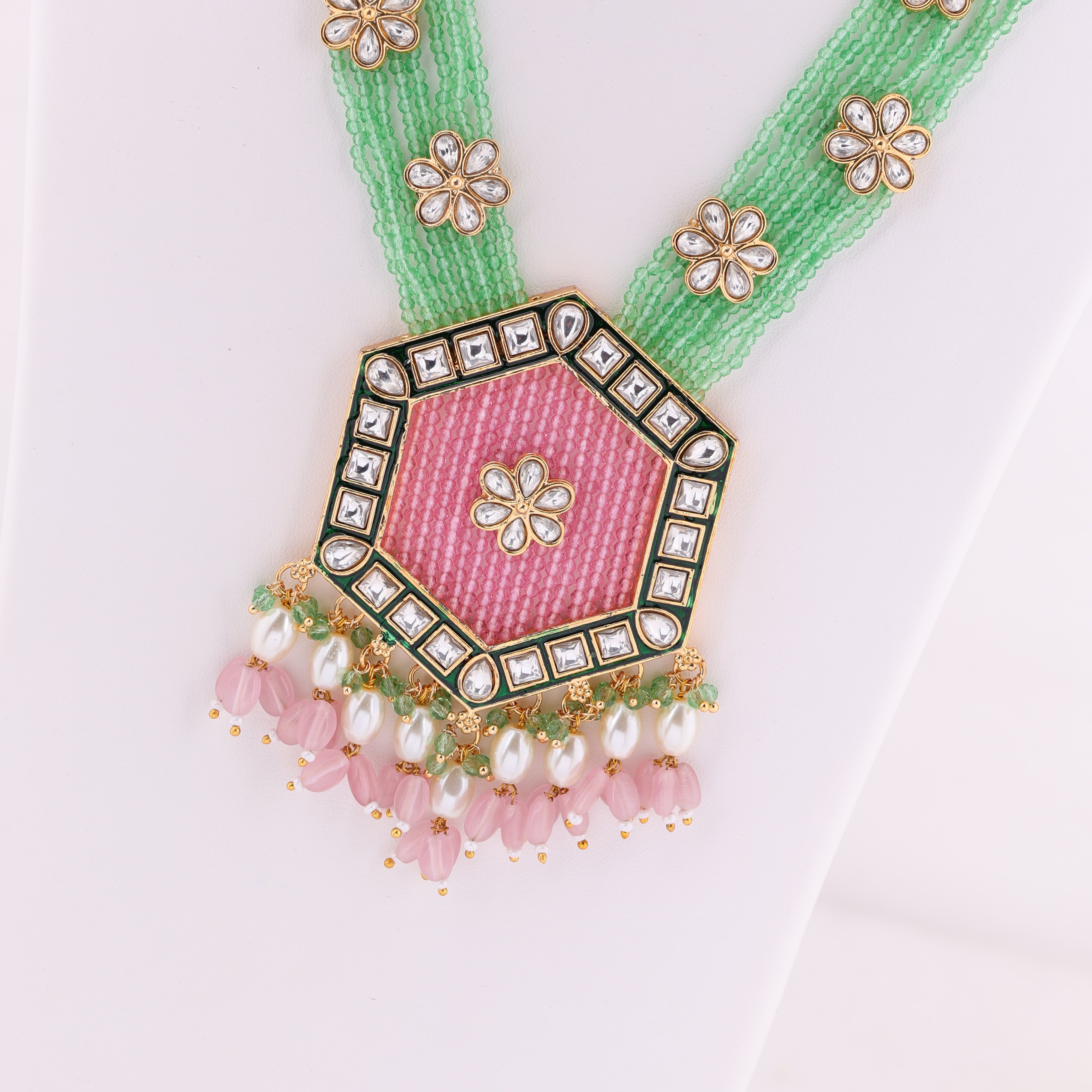 Rajwada Rose - Gold plated long necklace set