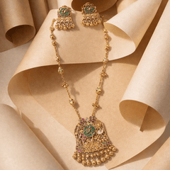Traditional Ethnic Gold Plated Antique Peacock Design Long Necklace Set