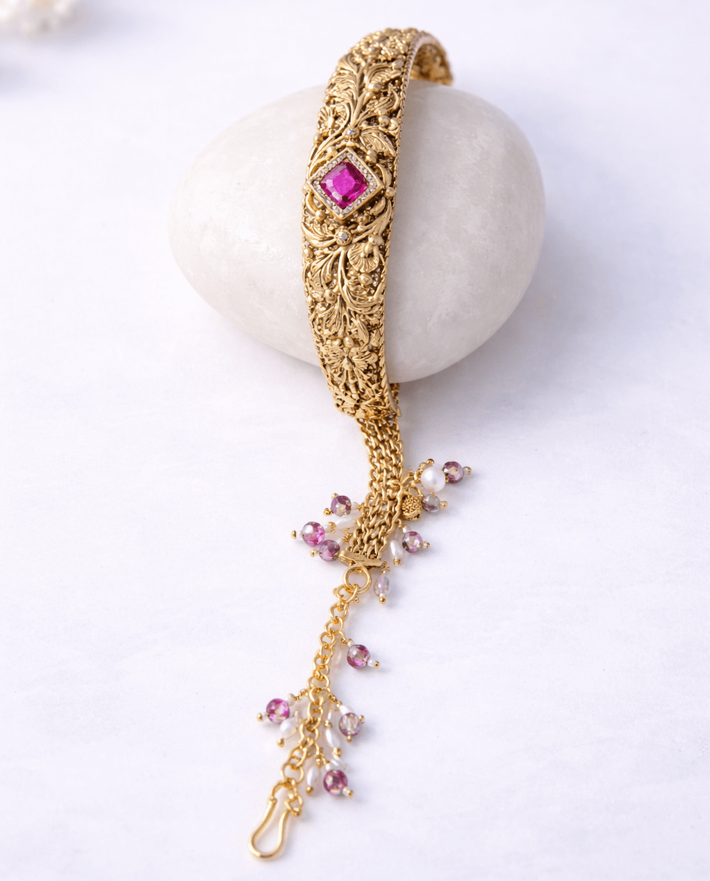Traditional Antique Gold-Plated Filigree Bracelet for Women