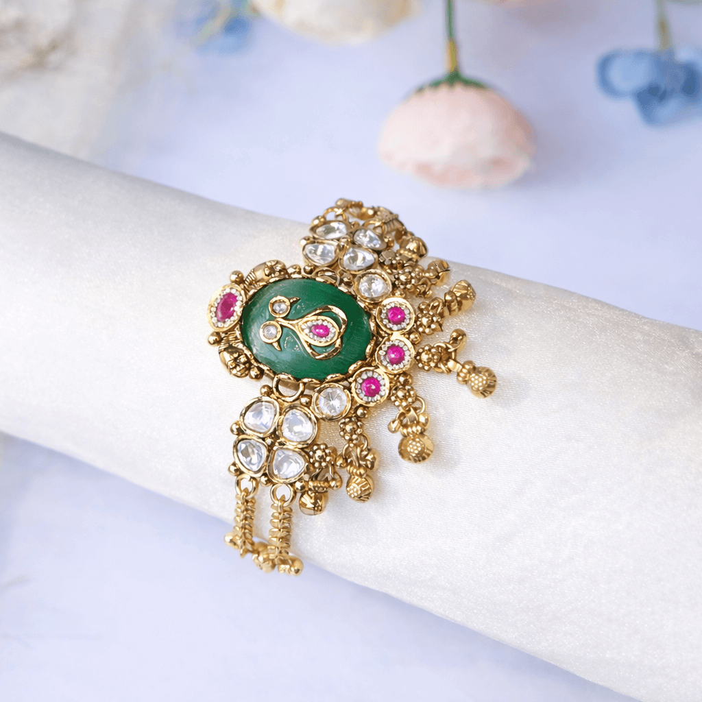 Traditional Antique Gold-Plated Kundan Bracelet for Women