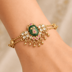 Traditional Antique Gold-Plated Kundan Bracelet for Women