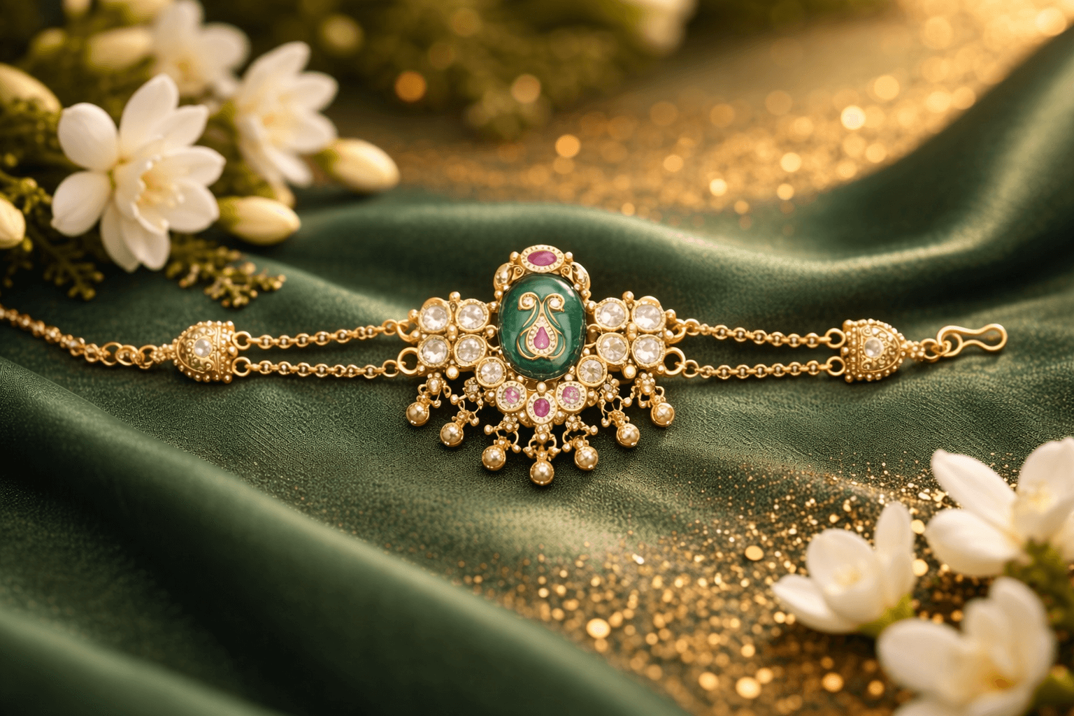 Traditional Antique Gold-Plated Kundan Bracelet for Women