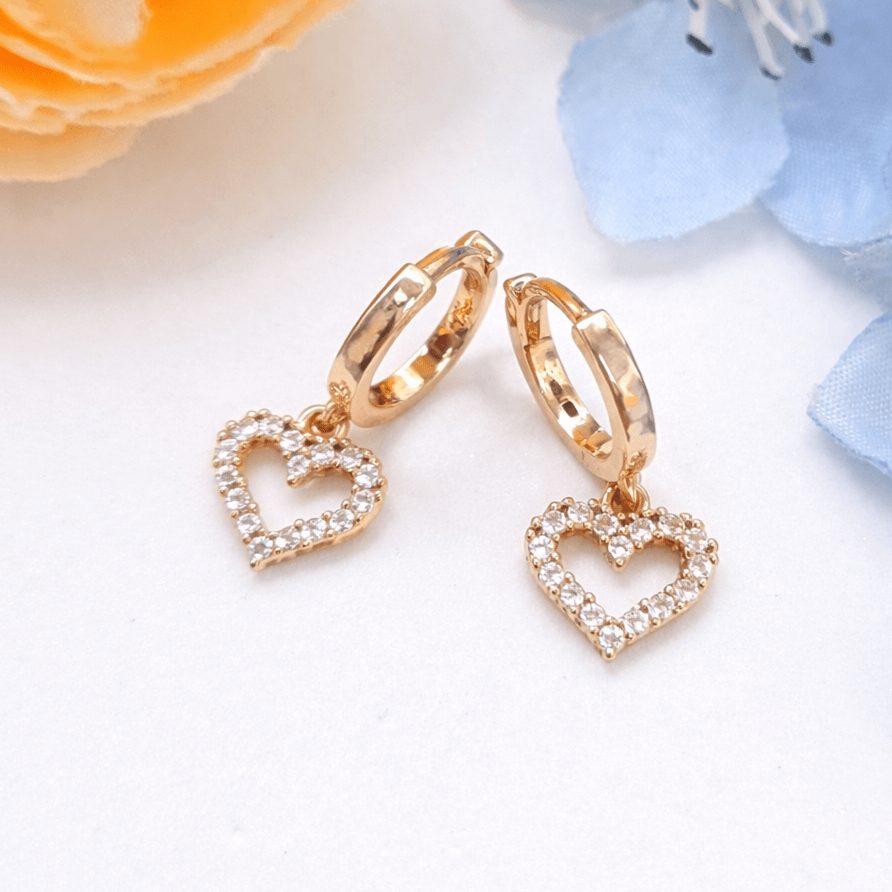 Forever Heart Drop Hoop 18K Gold Plated Earrings