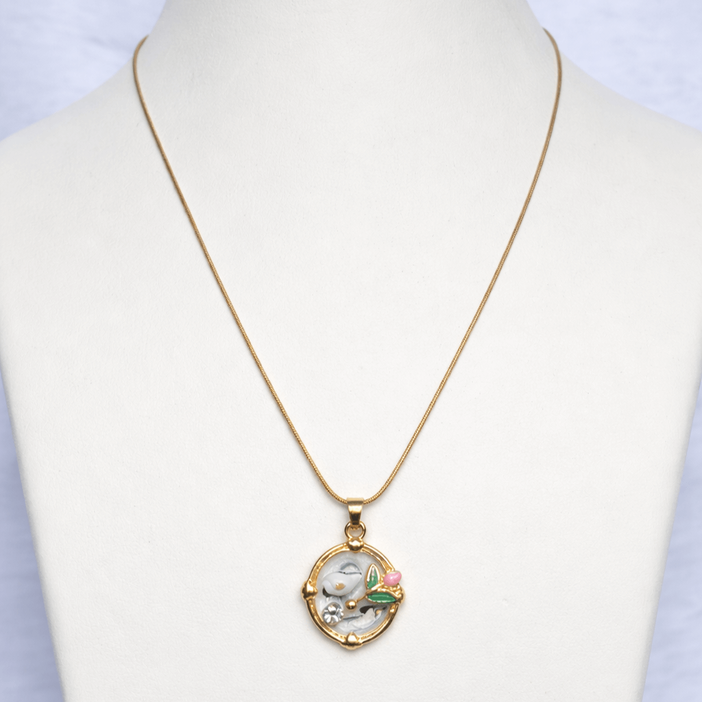 Gold-Plated Enamel Floral Pendant Necklace with Minimal Chain for Women