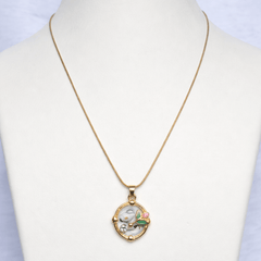 Gold-Plated Enamel Floral Pendant Necklace with Minimal Chain for Women