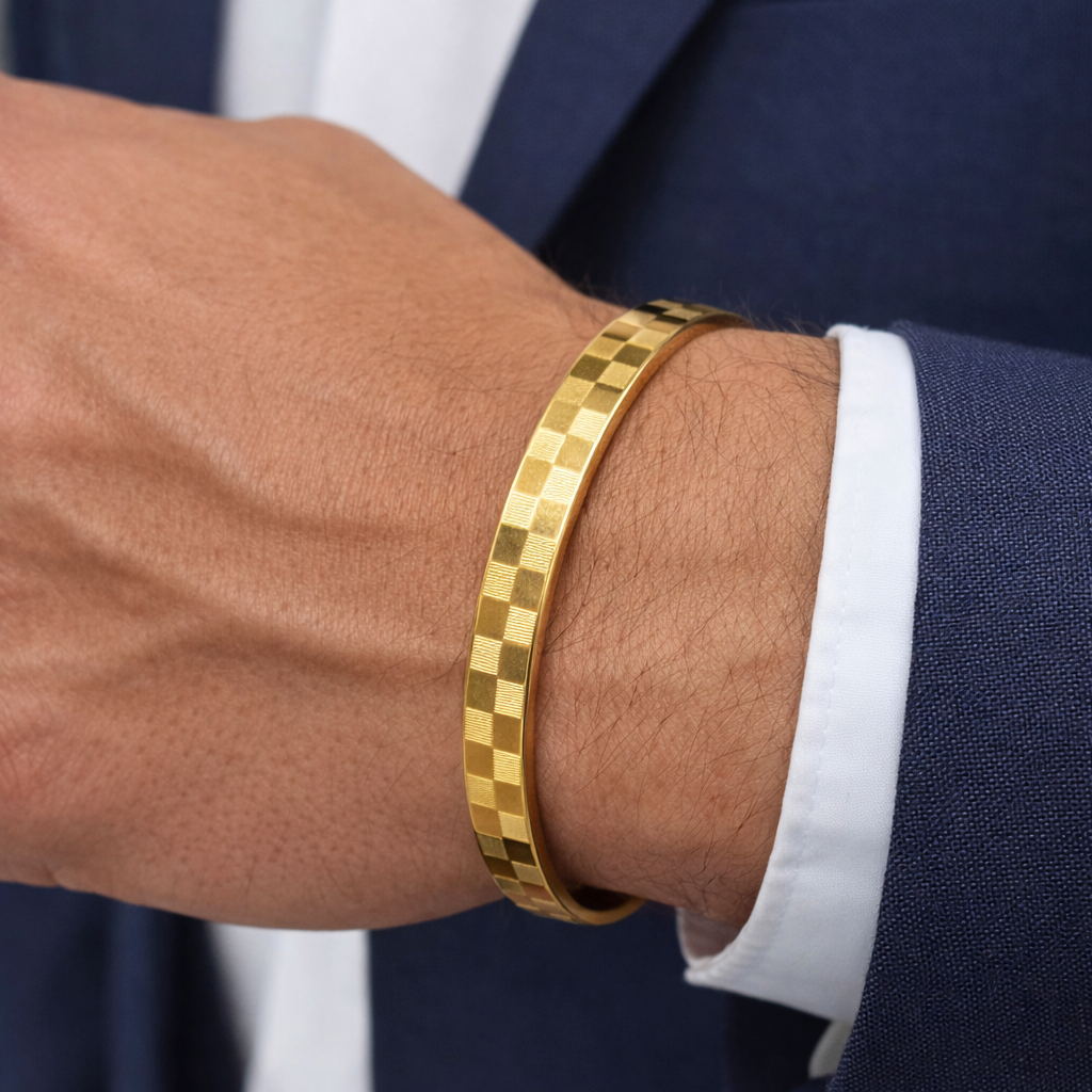 Royal Checkered Gold-Tone Men's Openable Kada