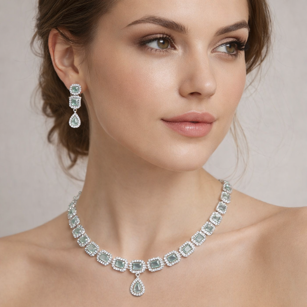 Celestia Mint Crystal Necklace Set
