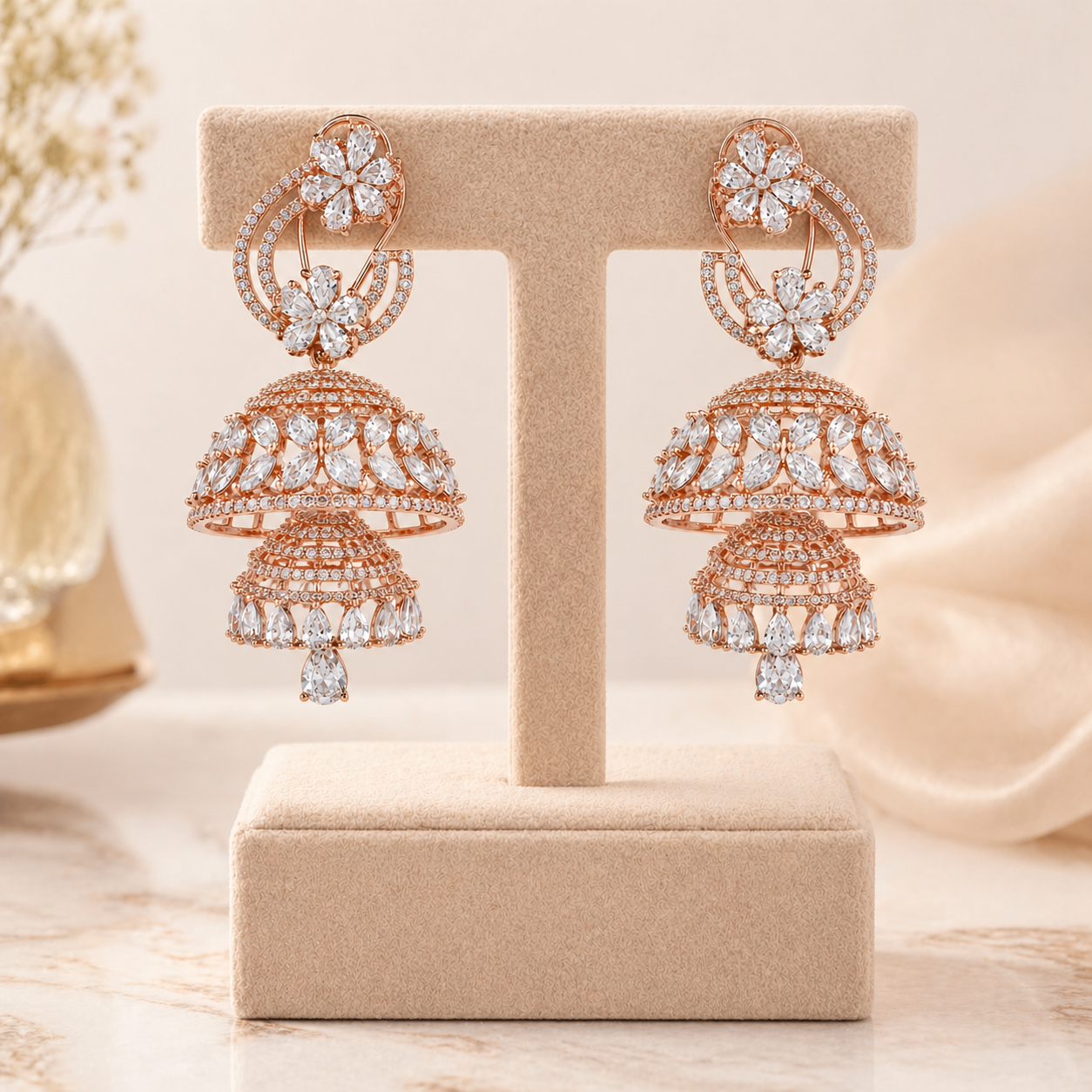 Royal Rose Gold Jhumka Earrings
