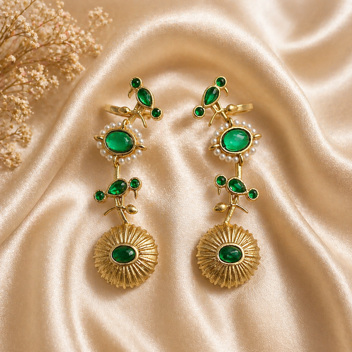 Green Glow Gold Plated Statement Earcuff
