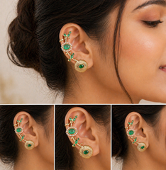Green Glow Gold Plated Statement Earcuff