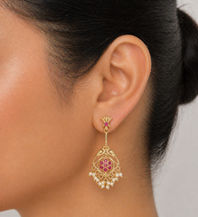 Royal Bird Motif Pearl Drop Gold Plated Earrings