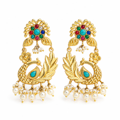 Royal Peacock Multicolor Pearl, Gold Plated Earrings