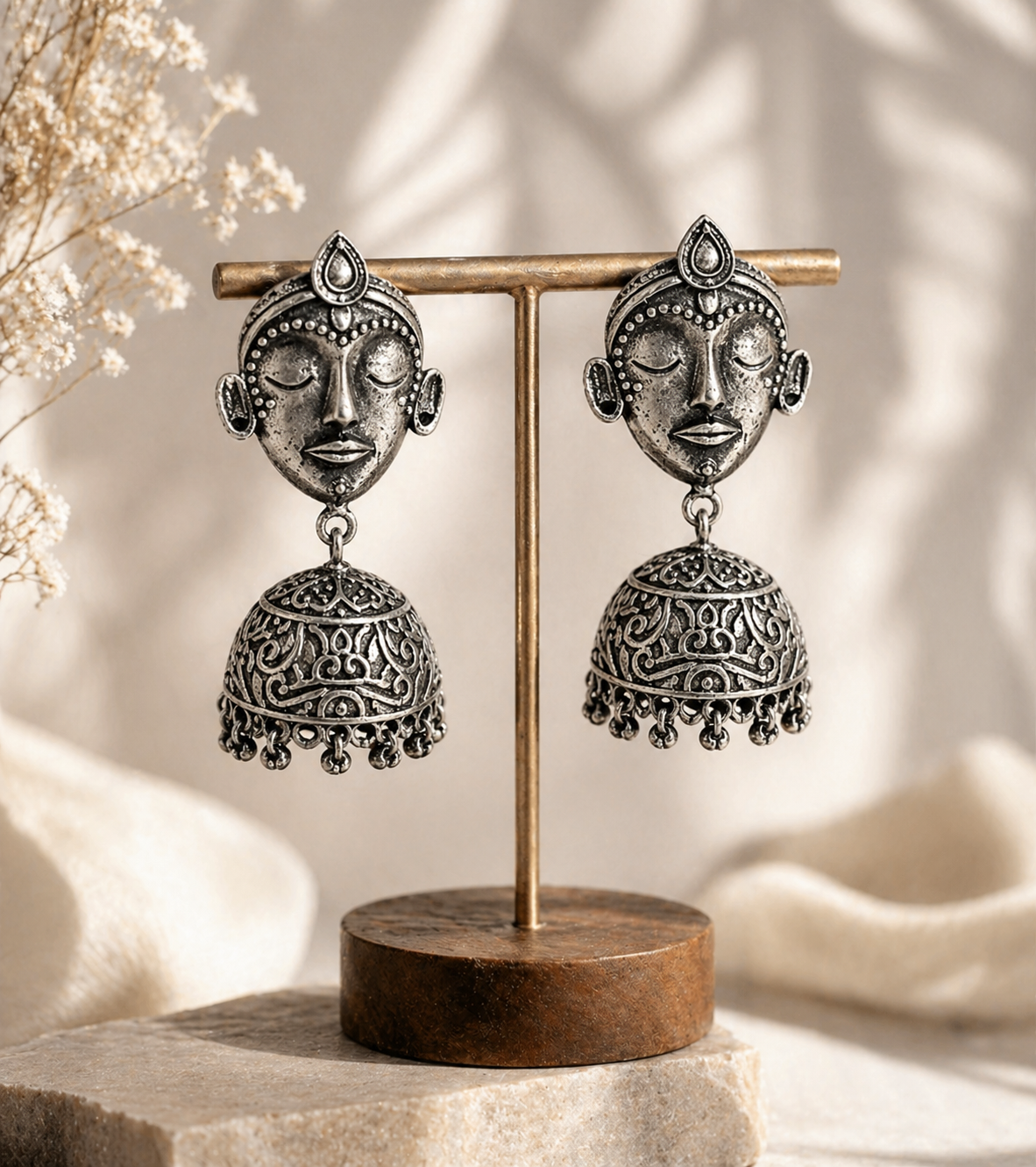 Tribal Face Oxidised Jhumka Earrings