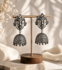 Tribal Face Oxidised Jhumka Earrings
