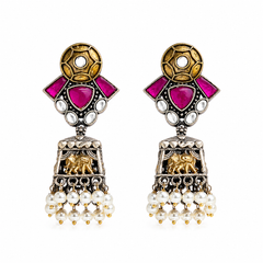 Heritage Elephant Dual Tone Temple Earrings