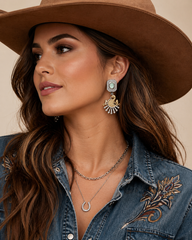 Mint Glow Peacock Dual Tone Statement Earrings
