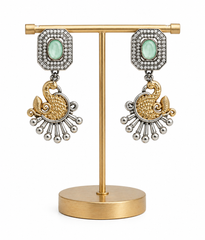 Mint Glow Peacock Dual Tone Statement Earrings