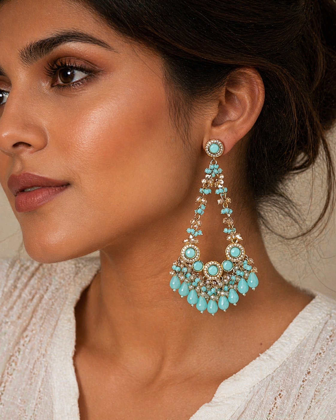 Aqua Pearl Drop Chandelier Earrings