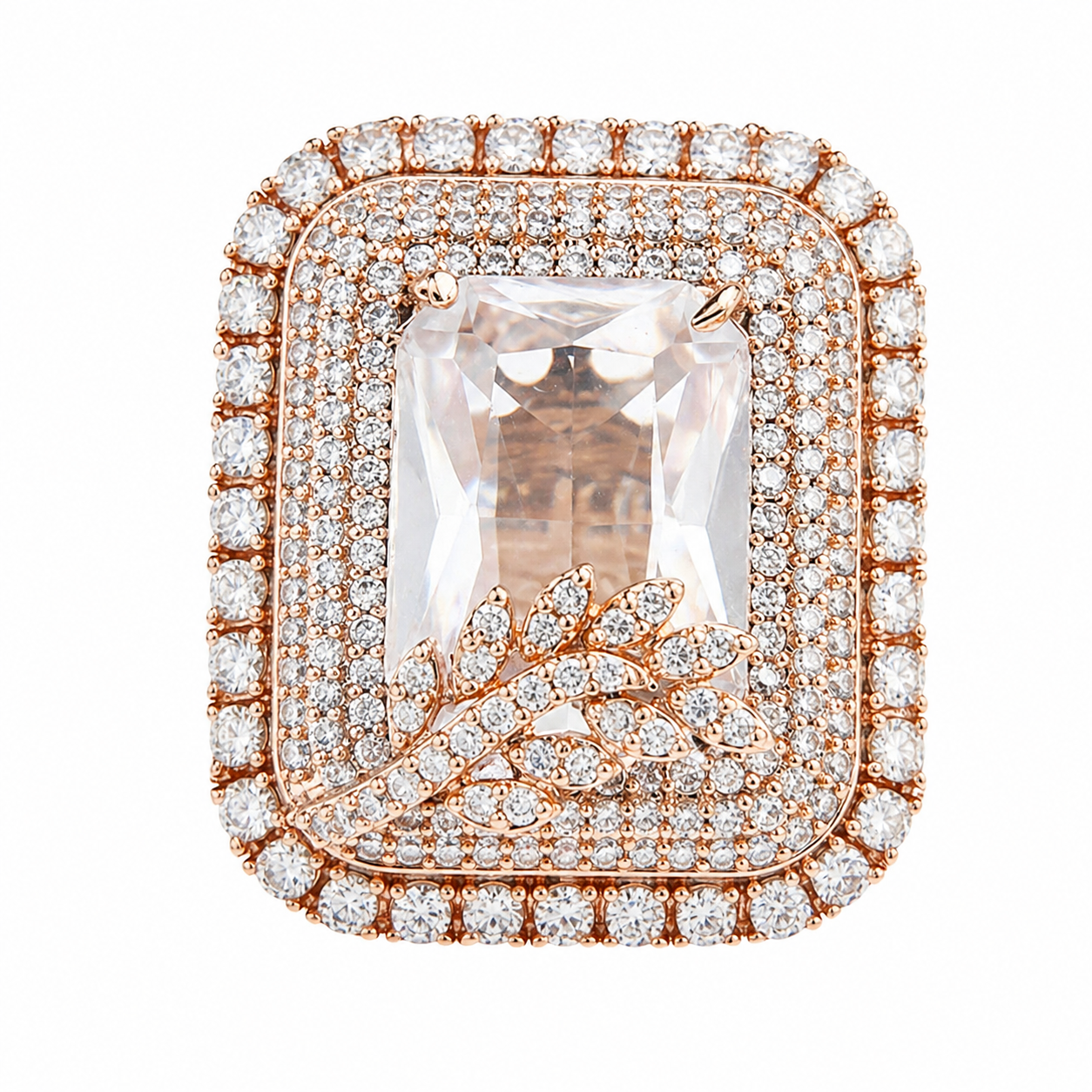 Crystal Glow Square Pink cubic zirconia Rose gold Plated Ring