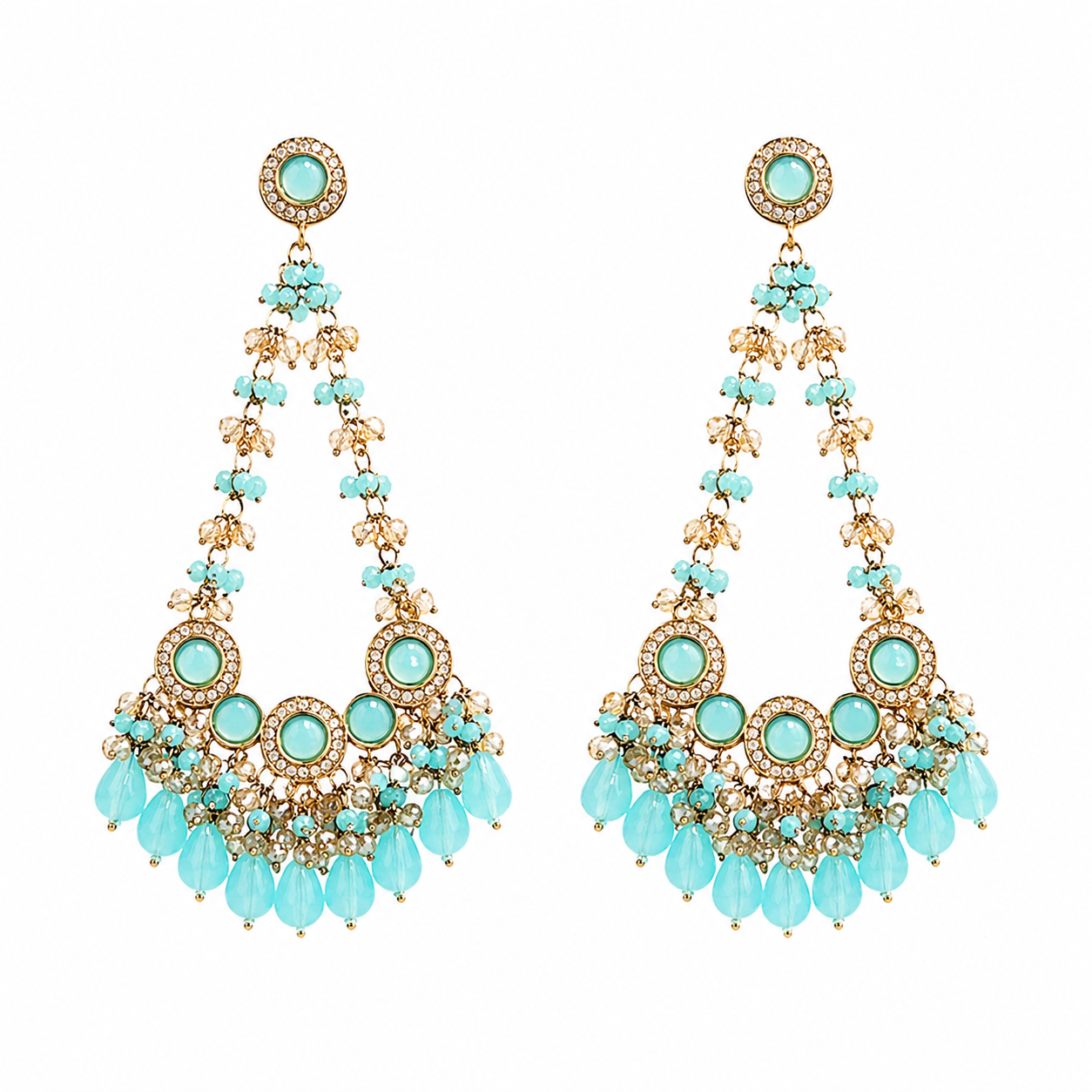 Aqua Pearl Drop Chandelier Earrings