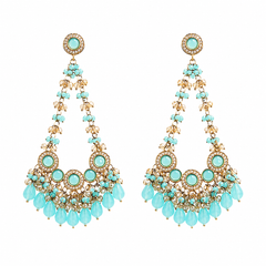 Aqua Pearl Drop Chandelier Earrings