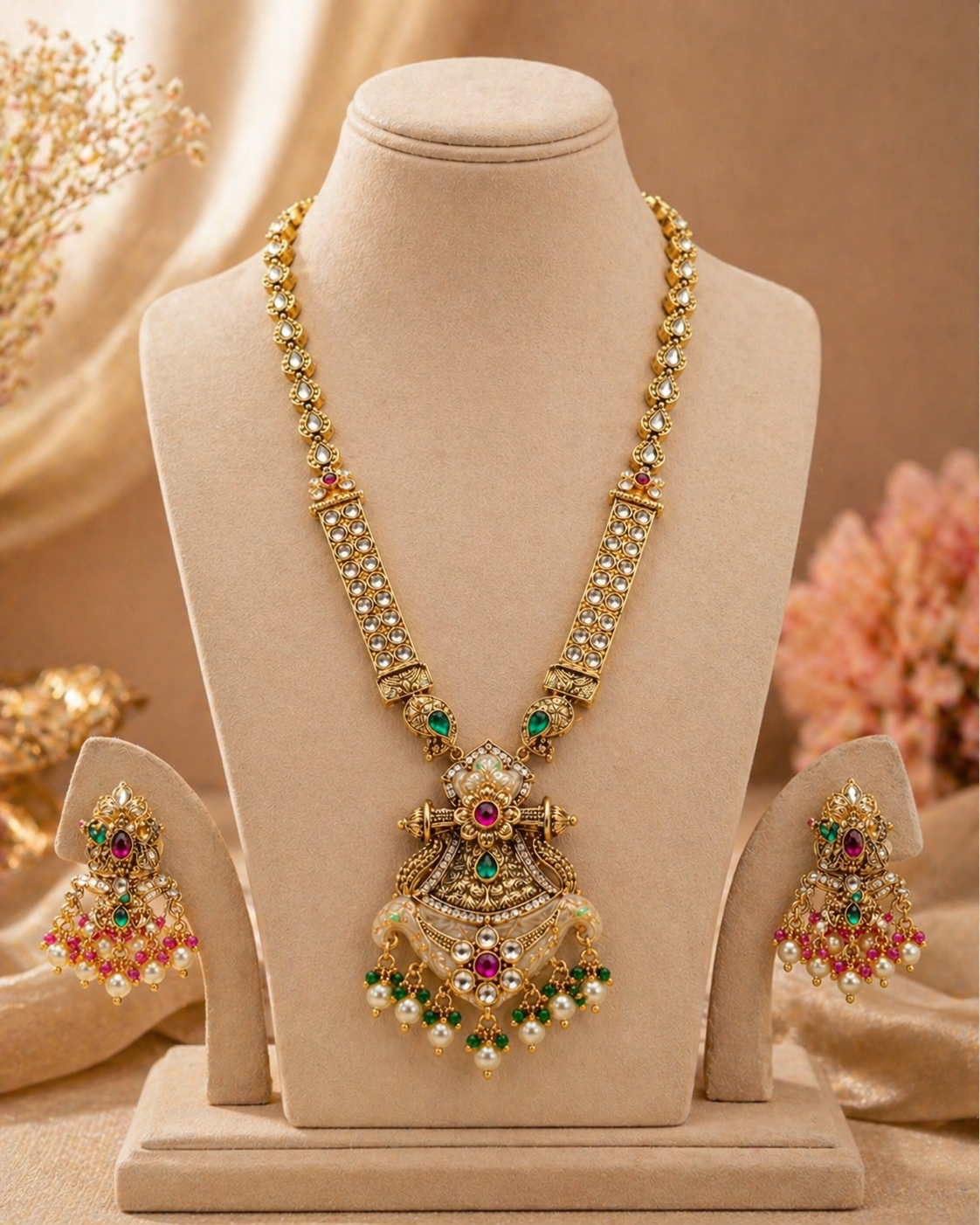 Shahi Heritage Temple Gold Plated Necklace Set