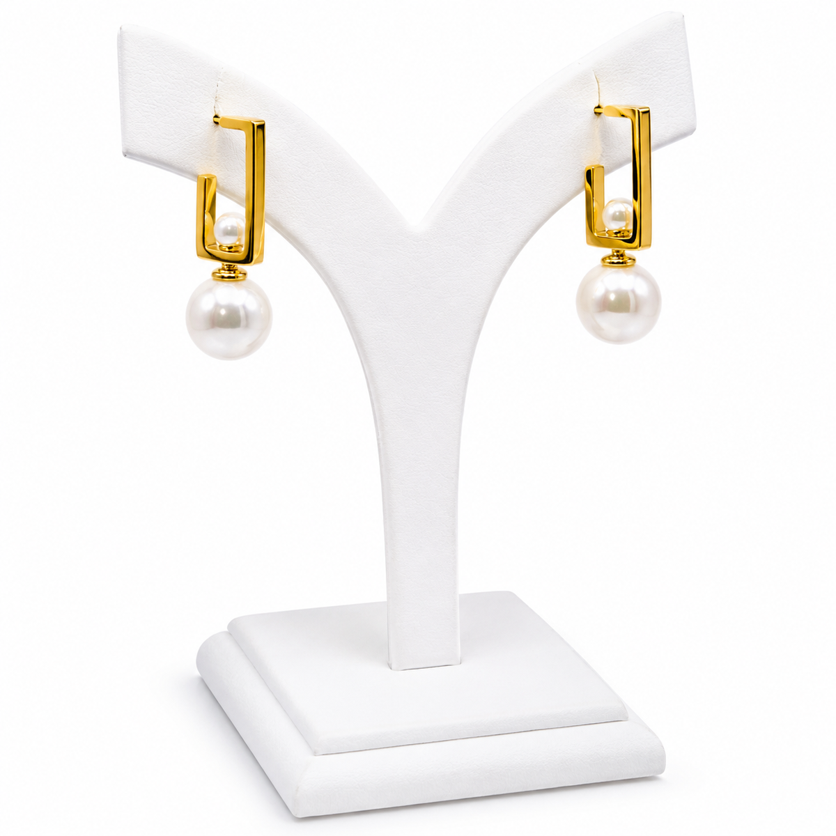 4-in-1 Gold Plated Pearl Geometric Convertible Earrings for Women & Girls Detachable Rectangle Drop Earrings