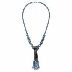 Blue Crystal Beaded Long Tassel Necklace for Women Designer Statement Jewellery