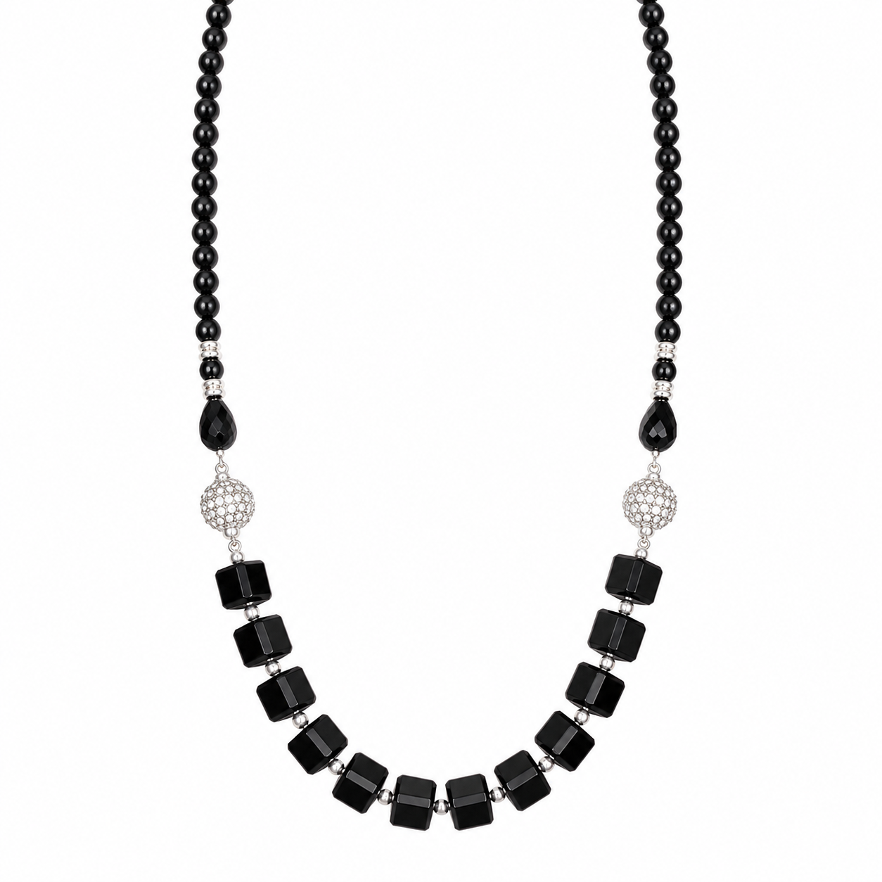Black Crystal Beaded Necklace Cum Bracelet Set for Women Elegant Silver-Tone Designer Jewellery Set for Party Wedding Festive Wear