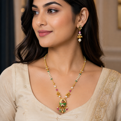 Traditional Multicolor Pearl Beaded Pendant Necklace Set for Women