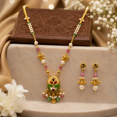 Traditional Multicolor Pearl Beaded Pendant Necklace Set for Women