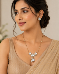 Kundan Teardrop Pendant Necklace Set for Women Gold Plated Floral Crystal Necklace with Matching Earrings