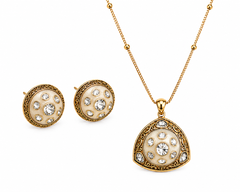 Mother of Pearl Kundan Pendant Necklace Set for Women | Gold Plated Geometric Pendant with Matching Stud Earrings