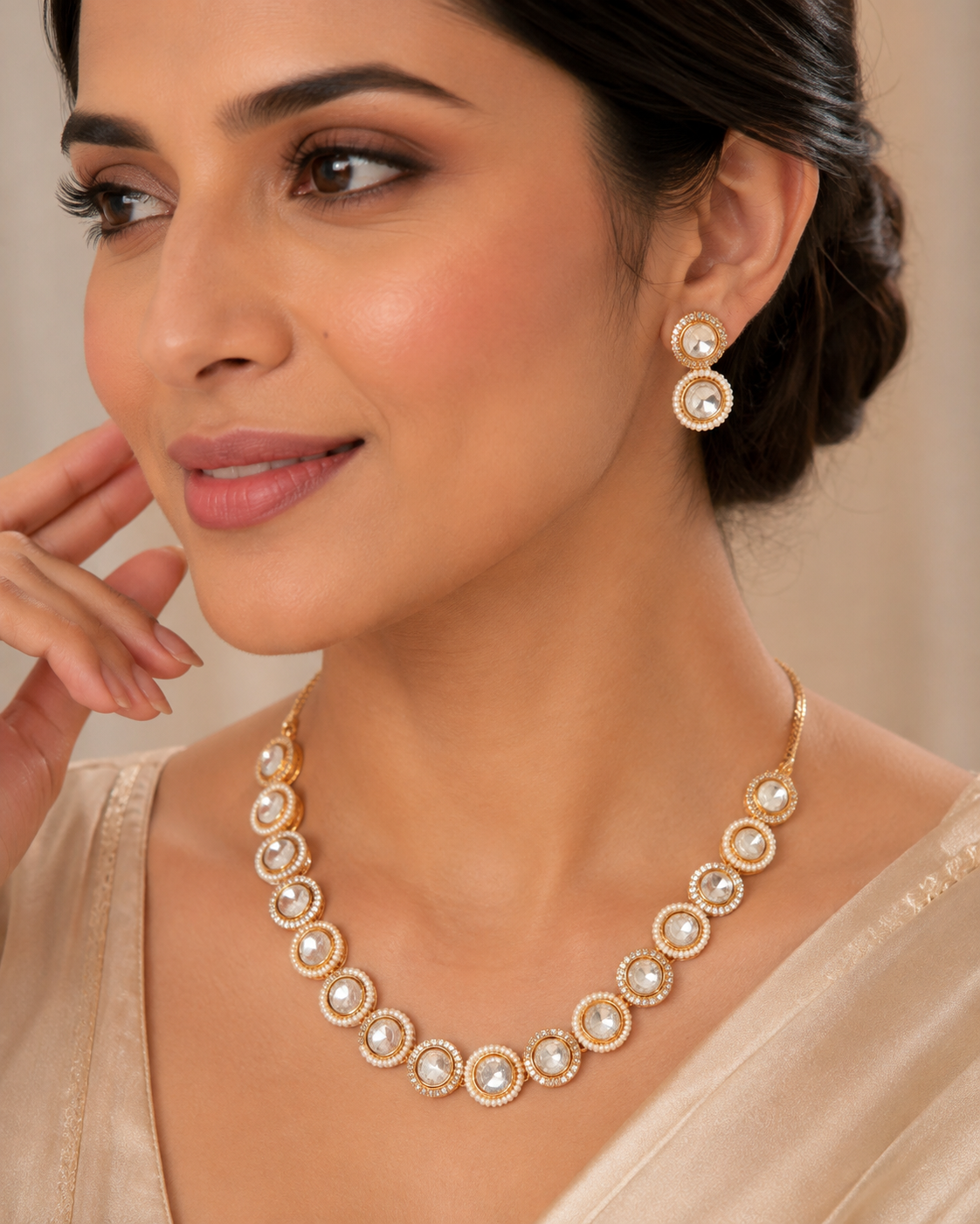 Rose Gold Plated Round Crystal Necklace Set for Women