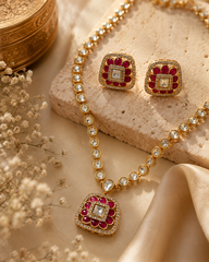 Gold Plated Kundan Pendant Necklace Set with Matching Stud Earrings
