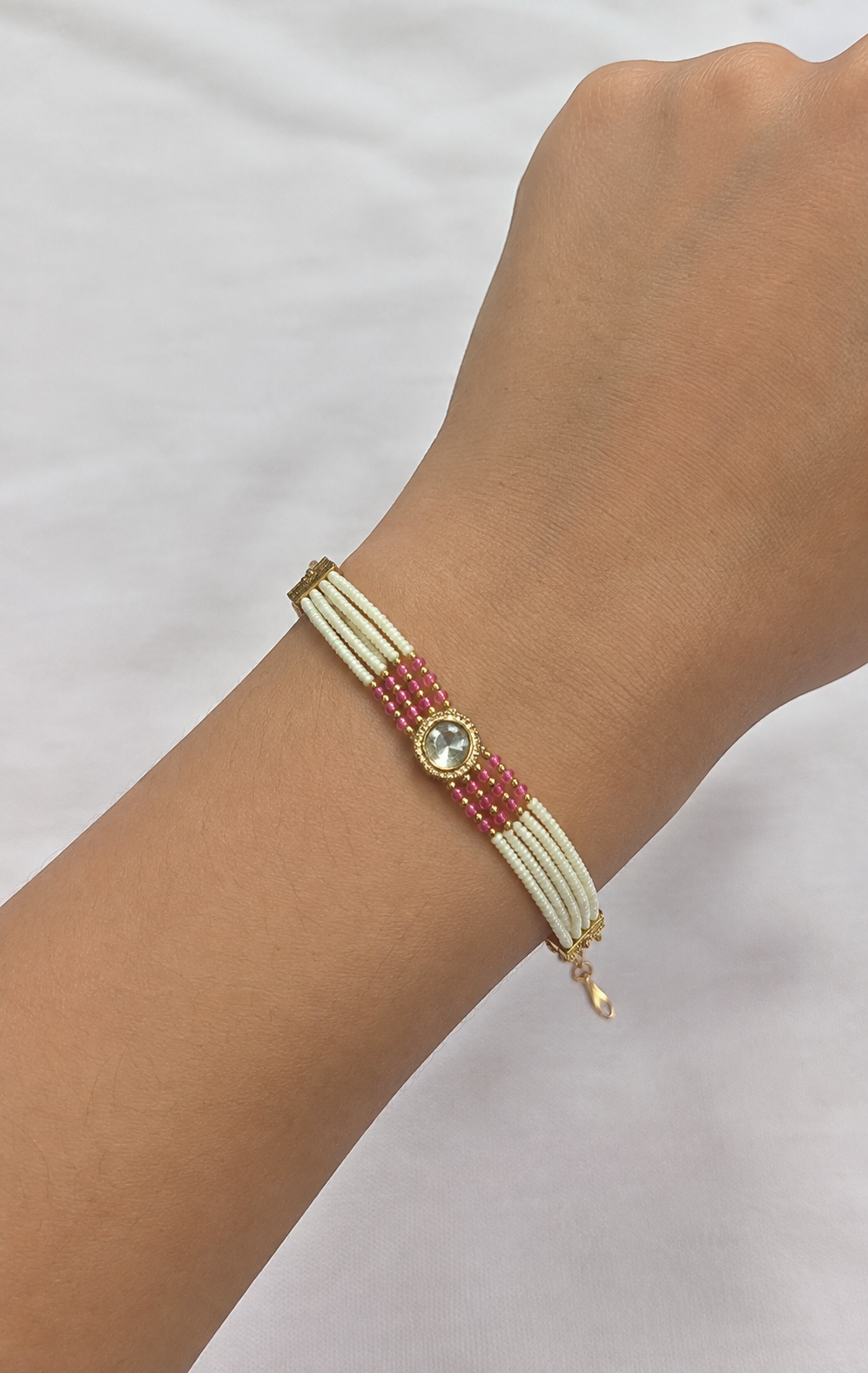 Kundan Pearl Multi-Strand Bracelet for Women