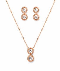 Gold Plated Double Drop Crystal Pendant Necklace Set for Women Elegant Chain Necklace with Matching Earrings