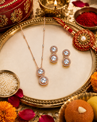 Gold Plated Double Drop Crystal Pendant Necklace Set for Women Elegant Chain Necklace with Matching Earrings