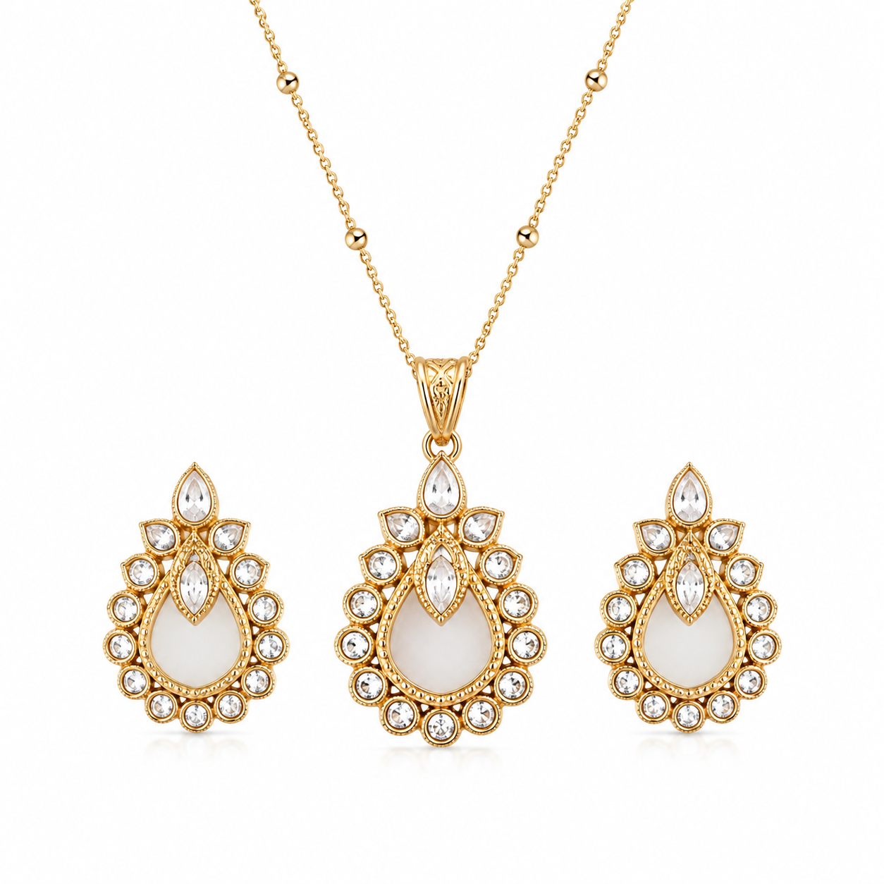 Mother of Pearl Kundan Pendant Necklace Set for Women Gold Plated Floral Statement Pendant with Matching Earrings