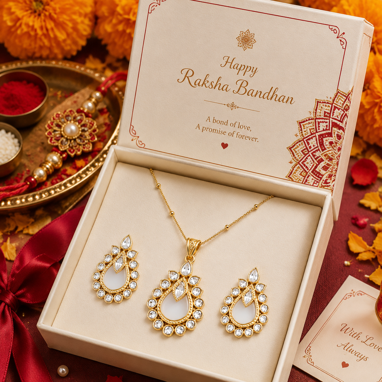 Mother of Pearl Kundan Pendant Necklace Set for Women Gold Plated Floral Statement Pendant with Matching Earrings