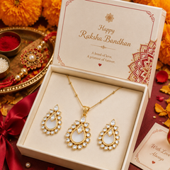 Mother of Pearl Kundan Pendant Necklace Set for Women Gold Plated Floral Statement Pendant with Matching Earrings