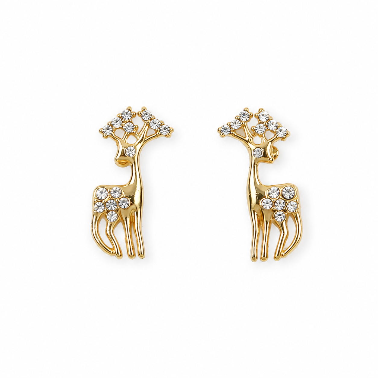 Gold Plated Crystal Deer Stud Earrings for Women & Girls Cute Animal Design Earrings