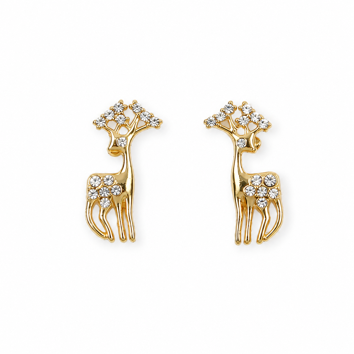 Gold Plated Crystal Deer Stud Earrings for Women & Girls Cute Animal Design Earrings