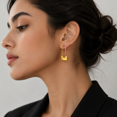 Gold Plated Minimalist Safety Pin Drop Earrings for Women & Girls Geometric Statement Earrings
