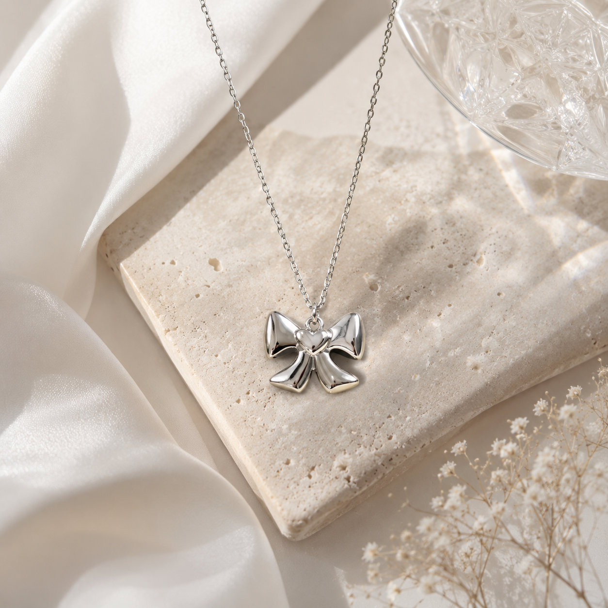 Silver Bow Charm Necklace
