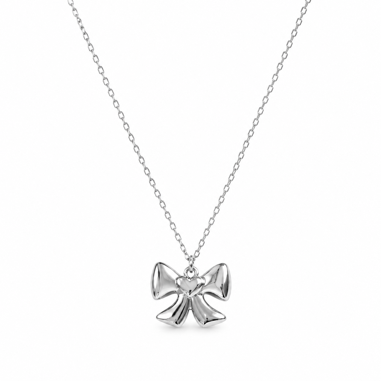 Silver Bow Charm Necklace