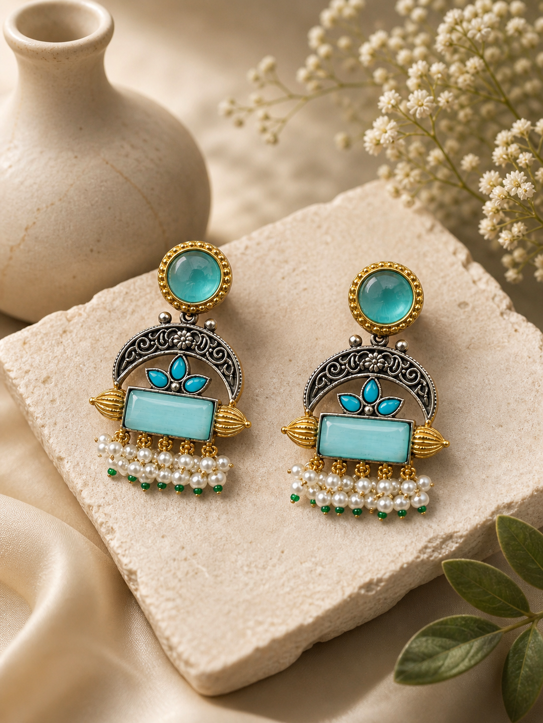 Celestia Aqua Pearl Danglers