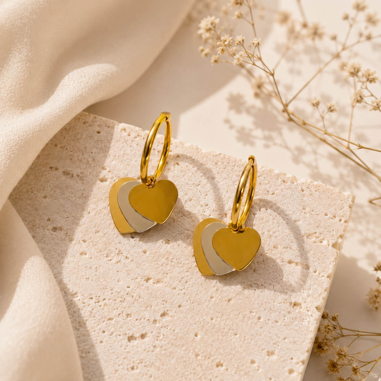 18K gold plated Minimal Heart Hoop Earrings