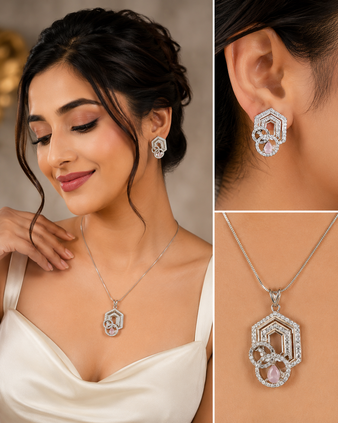 Royal Crystal Pendant Earrings Set